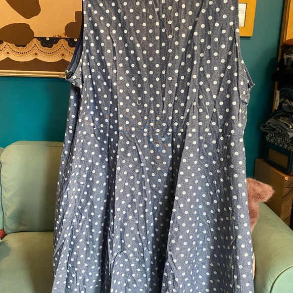 Retro Denim Polka Dot Dress With Collar - Picture 4 of 4